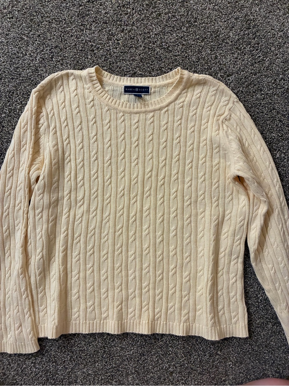 Karen Scott Cream Cable Crewneck Sweater